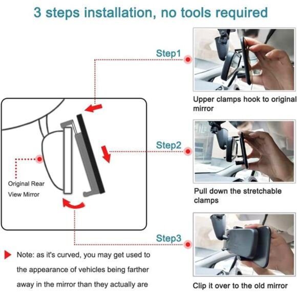 Anti Glare Rear View Mirror for Car,Clip on Wide Angle Panoramic Rearview Mirror - Picture 3 of 8